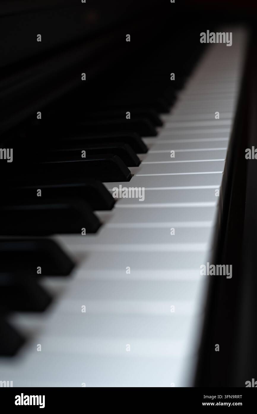 Piano keys in dark light Stock Photo