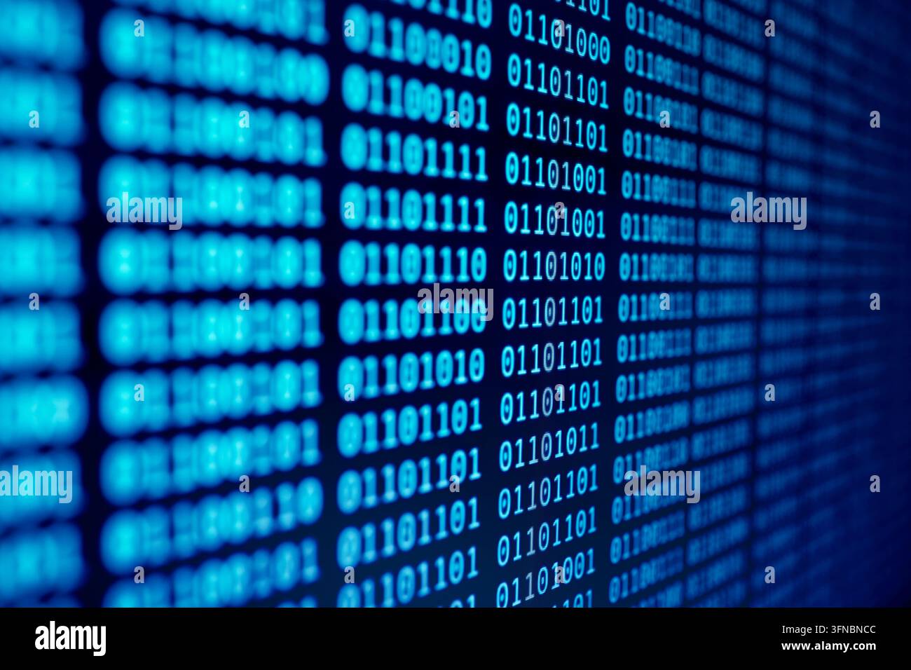 Binary code background on computer screen Stock Photo