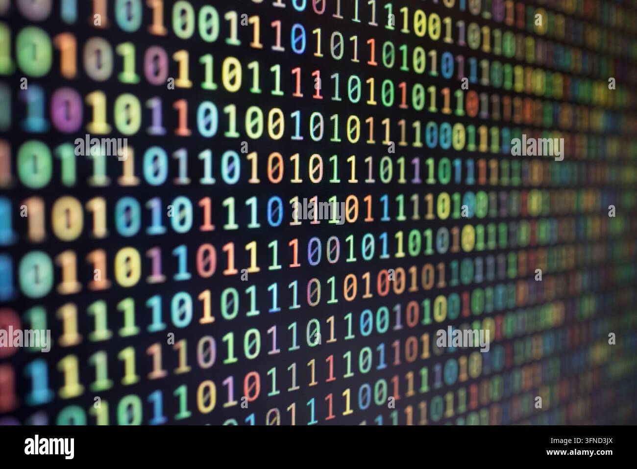 Colorful binary code background on computer screen Stock Photo