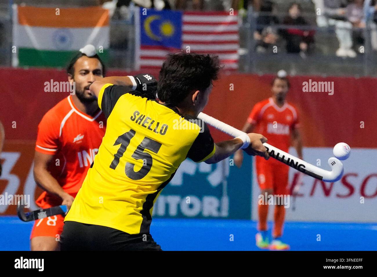 Sjhello Malaysia's Shello Silverius controls the ball to score a goal against ...