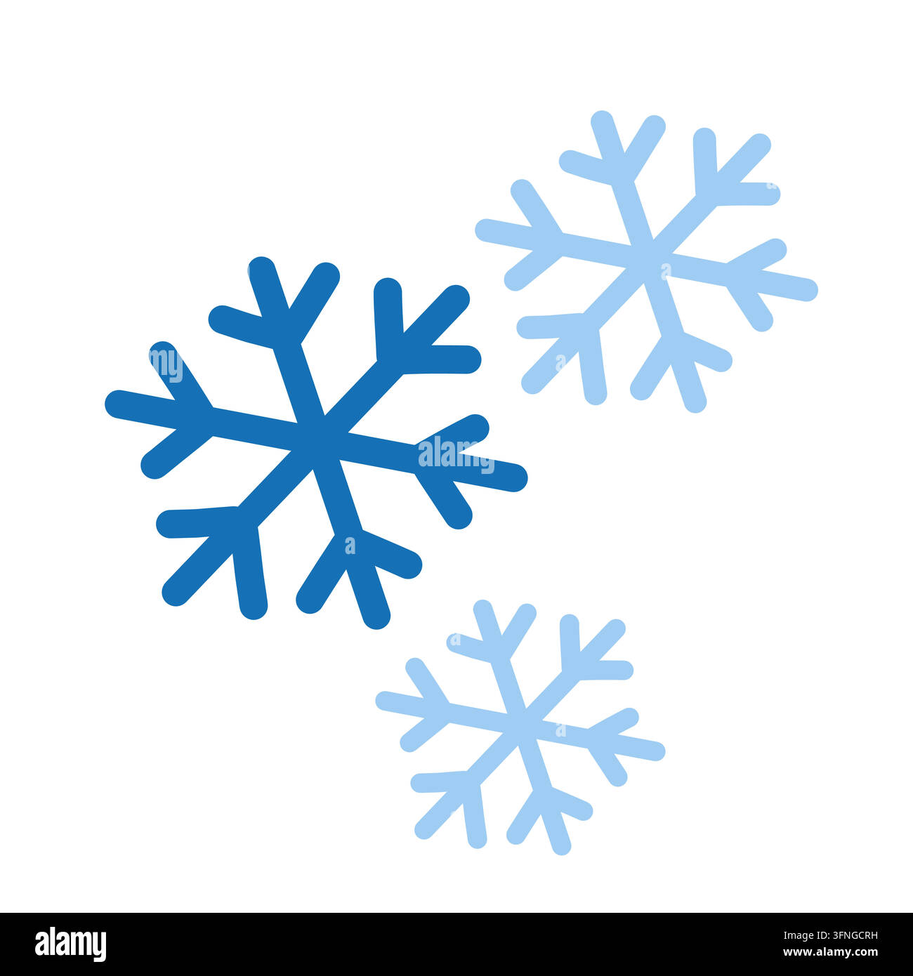 Snowflakes winter crystals blue varied sizes angular branches layered forms, hand drawn vector illustration featuring dark and pale blue flakes with d Stock Vector