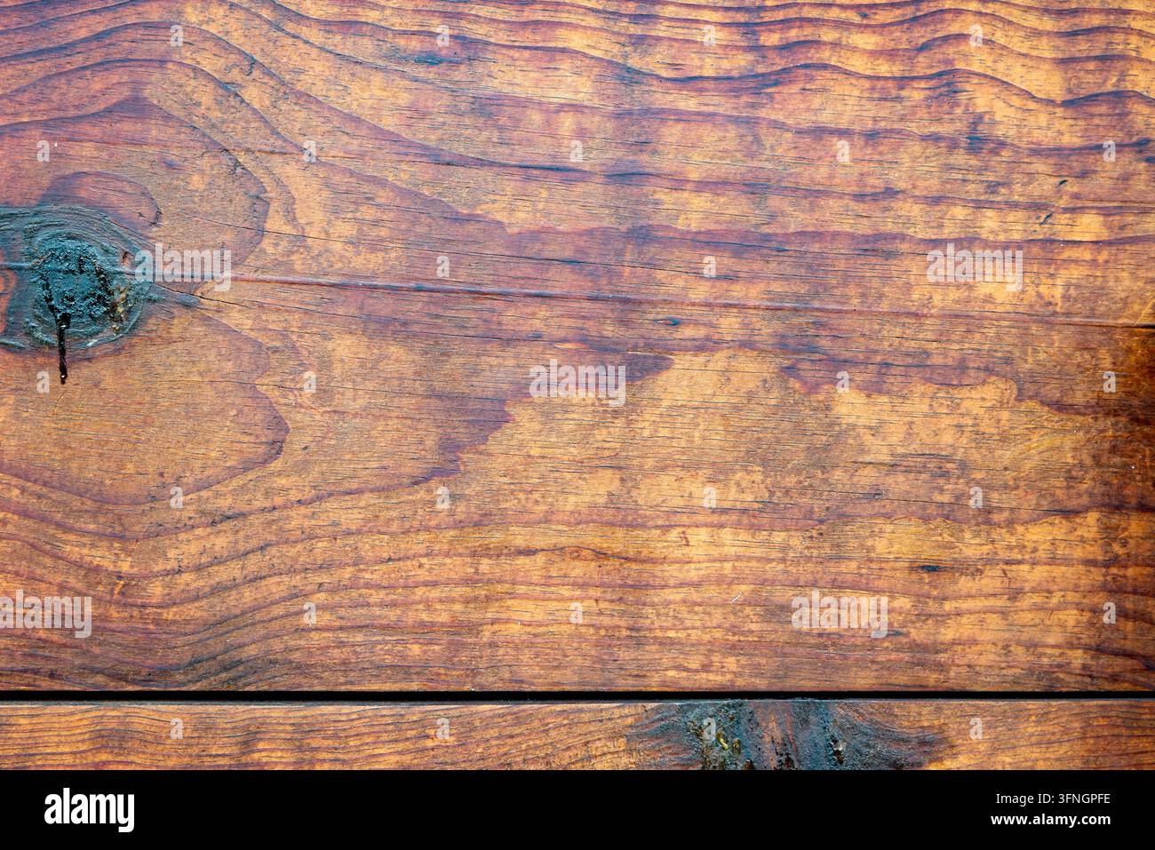 Rich Dark Brown Wooden Plank with Knot and Grain – Rustic Hardwood Texture Background Stock Photo