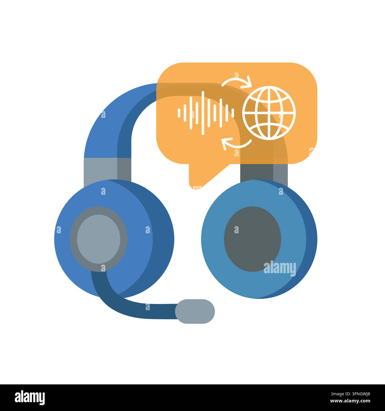 Global Translation and Audio Support Headset Vector Illustration on white background isolated Stock Vector