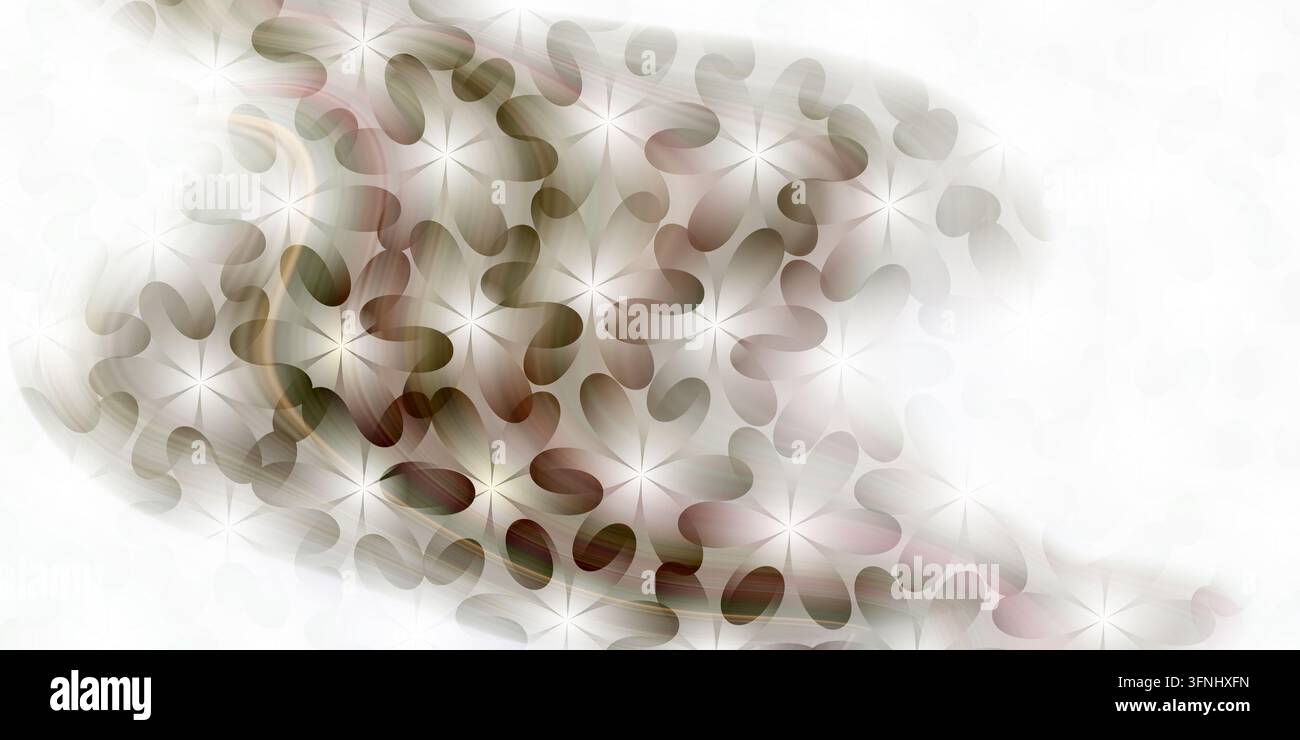 An abstract design featuring a repeating flower motif and wavy, flowing lines, isolated on a white background. Stock Photo