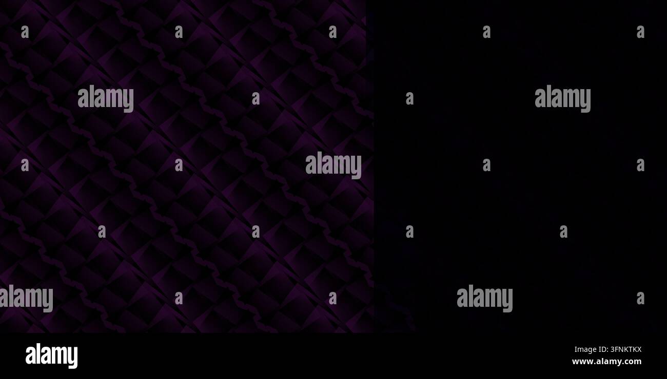 Abstract dark violet geometric pattern background with a deep black shadow effect covering the right side. Stock Photo