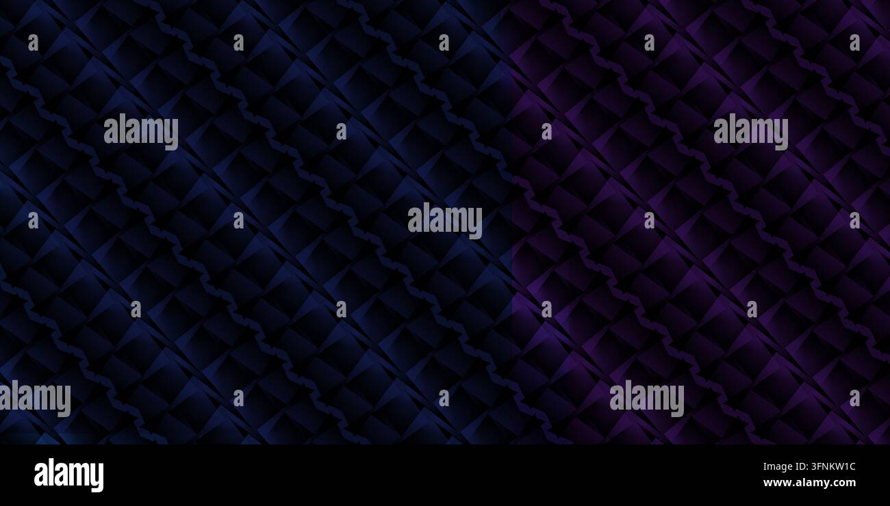 Seamless vector background showing a repeating abstract geometric 3D pattern with gradient transition from blue to purple. Stock Photo