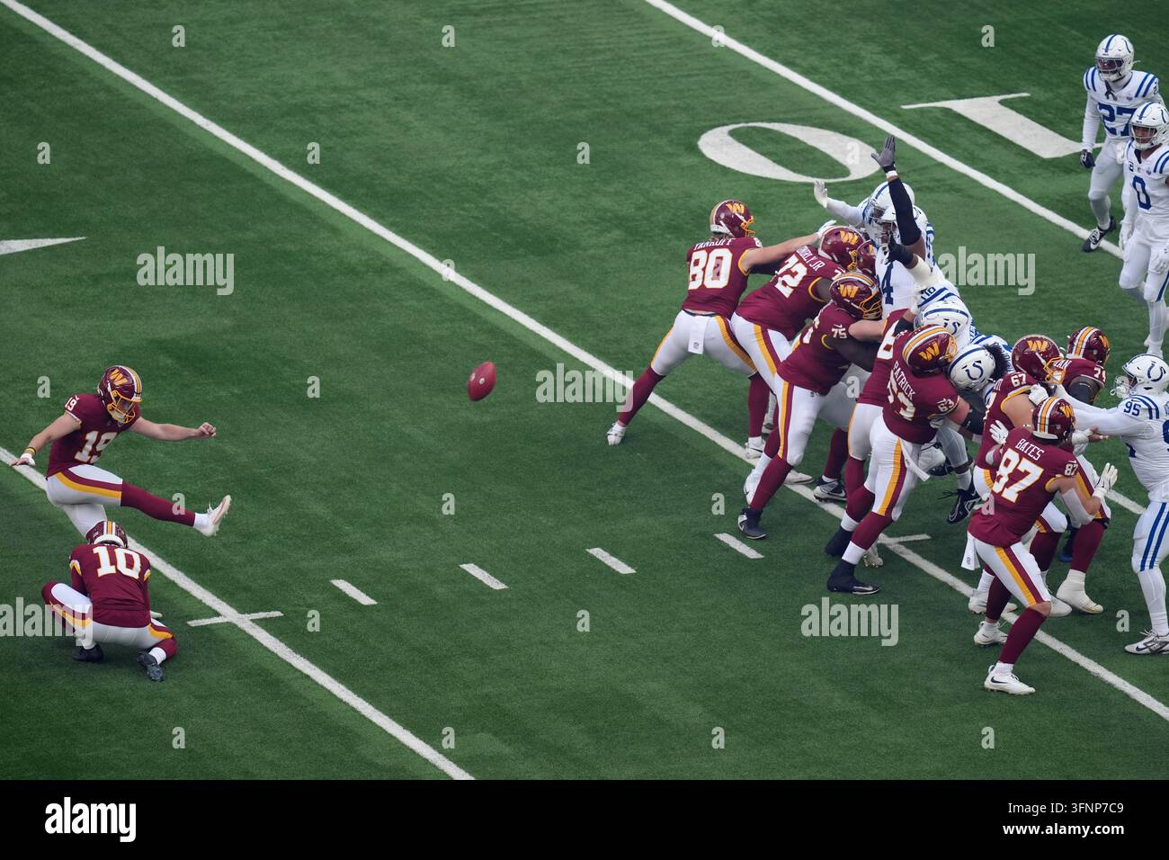 Commanders Vector Washington Commanders' Drew Stevens kicks a field goal during the NFL ...