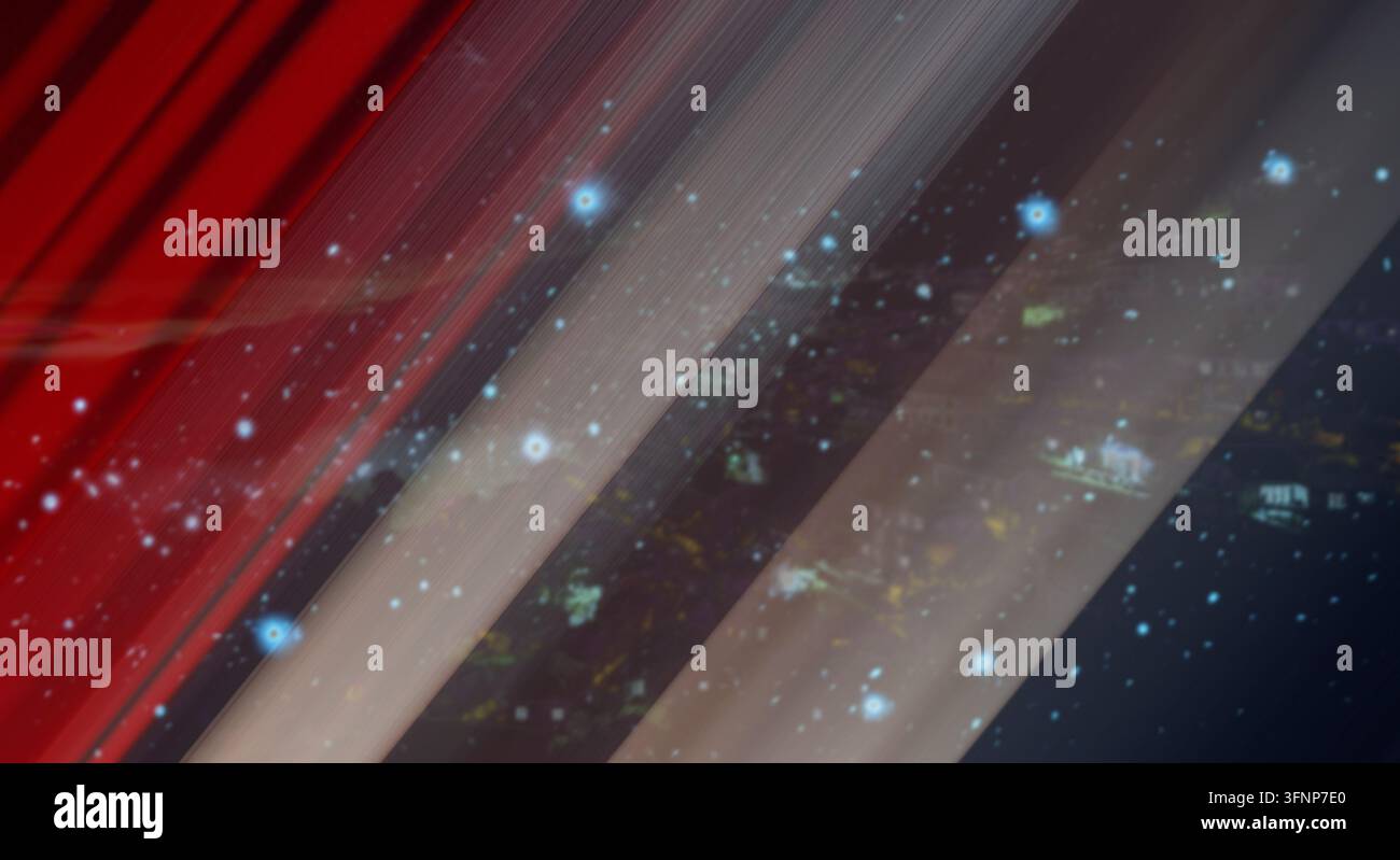 Abstract background featuring diagonal light streaks and glowing particles. Stock Photo