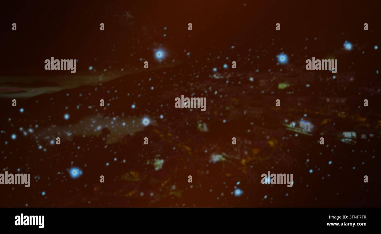 Dark abstract background featuring glowing bokeh particles and copy space. Stock Photo