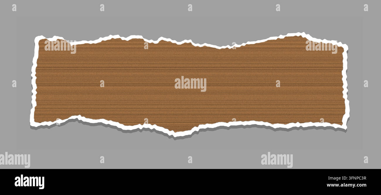 Torn paper strip. Rough edges brown paper texture collage element Stock Vector