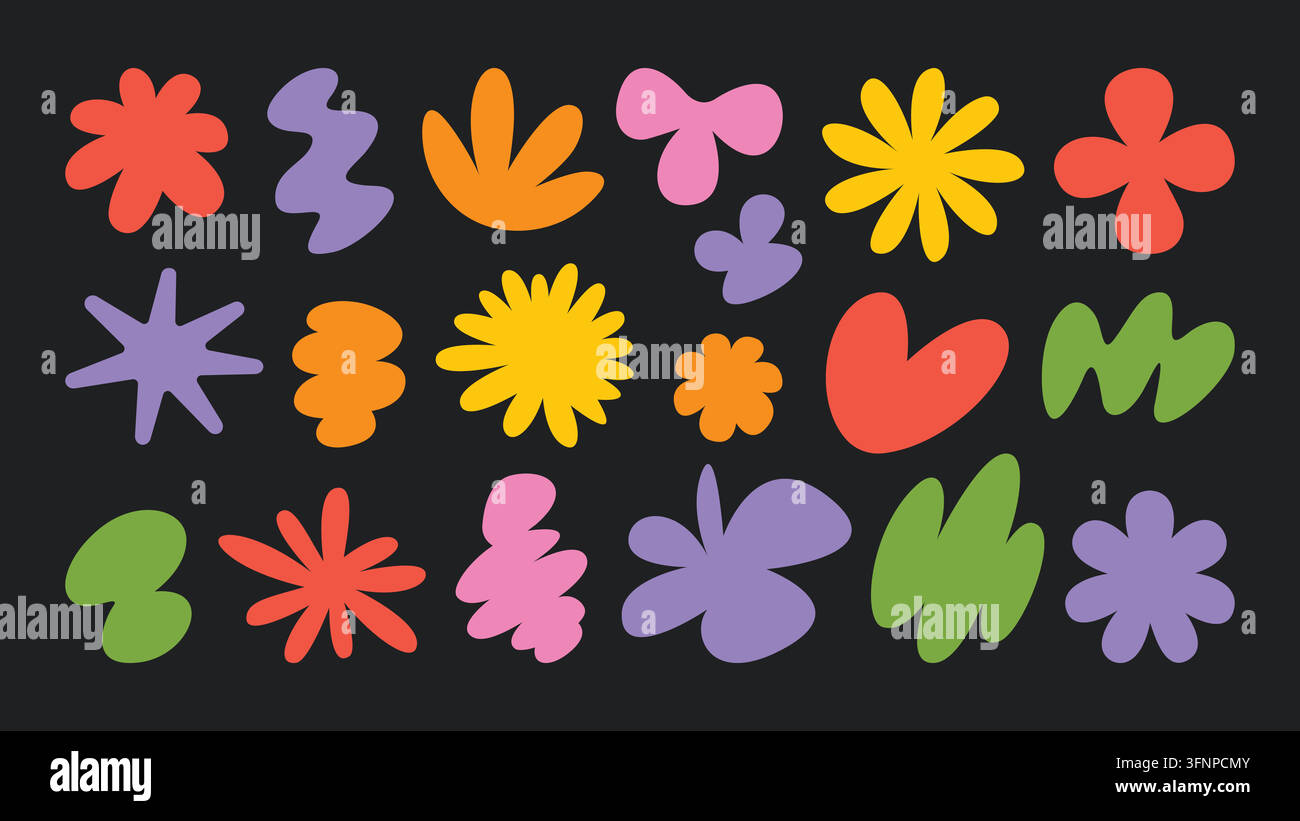 Retro groovy organic shapes collection. Colorful abstract design elements Stock Vector
