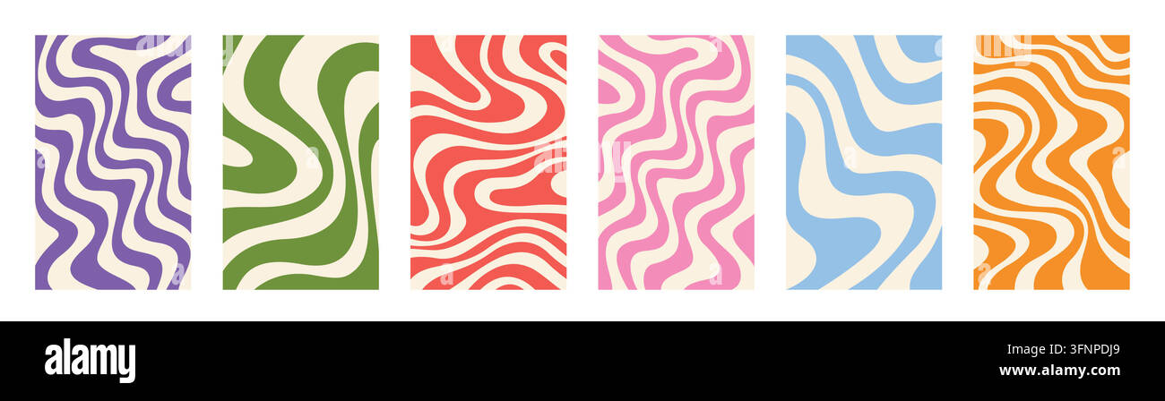 Retro wavy abstract pattern. Colorful psychedelic background design Stock Vector