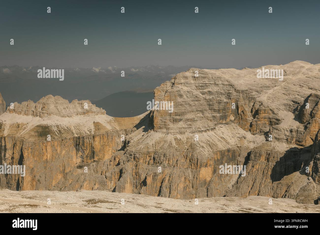 Dramatic Limestone Cliffs in the Dolomites, Italian Alps Stock Photo