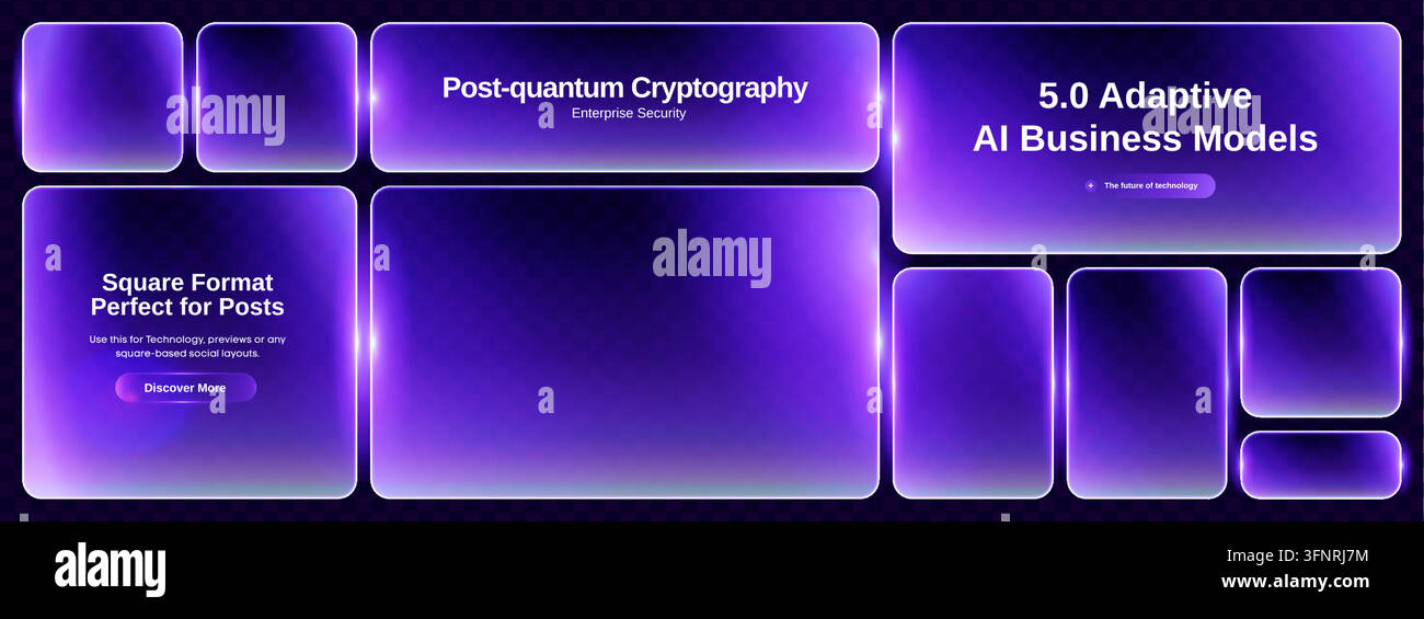Text box glass with purple neon light for shape button frame. Blue 3d background with texture square tech for rectangle vector digital. Glow ui game w Stock Vector