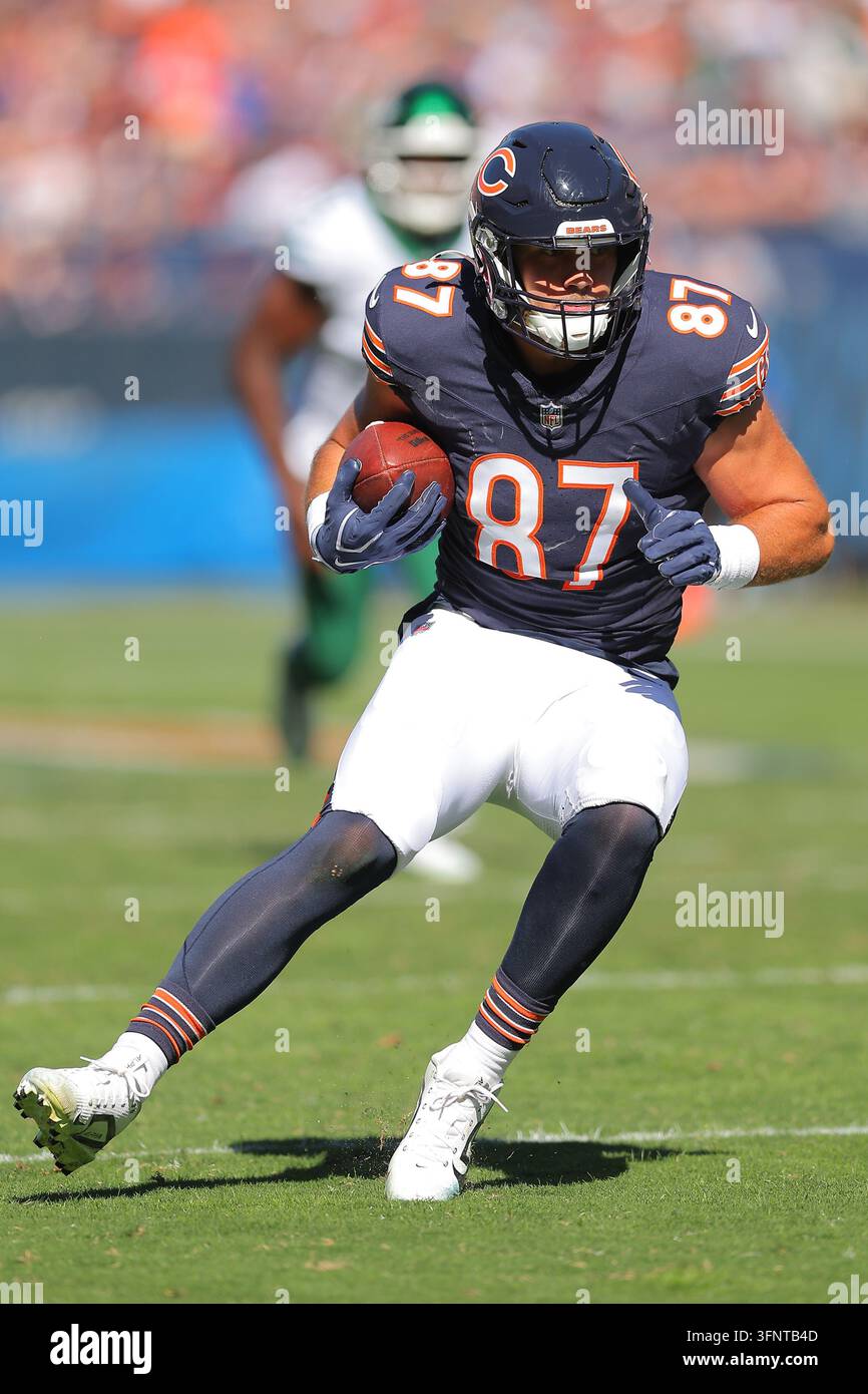 Sam Roush Chicago Bears tight end Sam Roush (87) runs with the ball after making ...