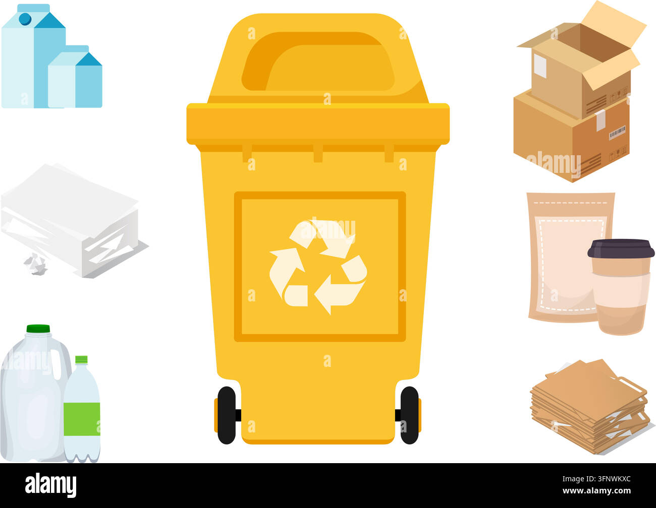 Recycling containers for types of waste stock illustration. Stock Vector