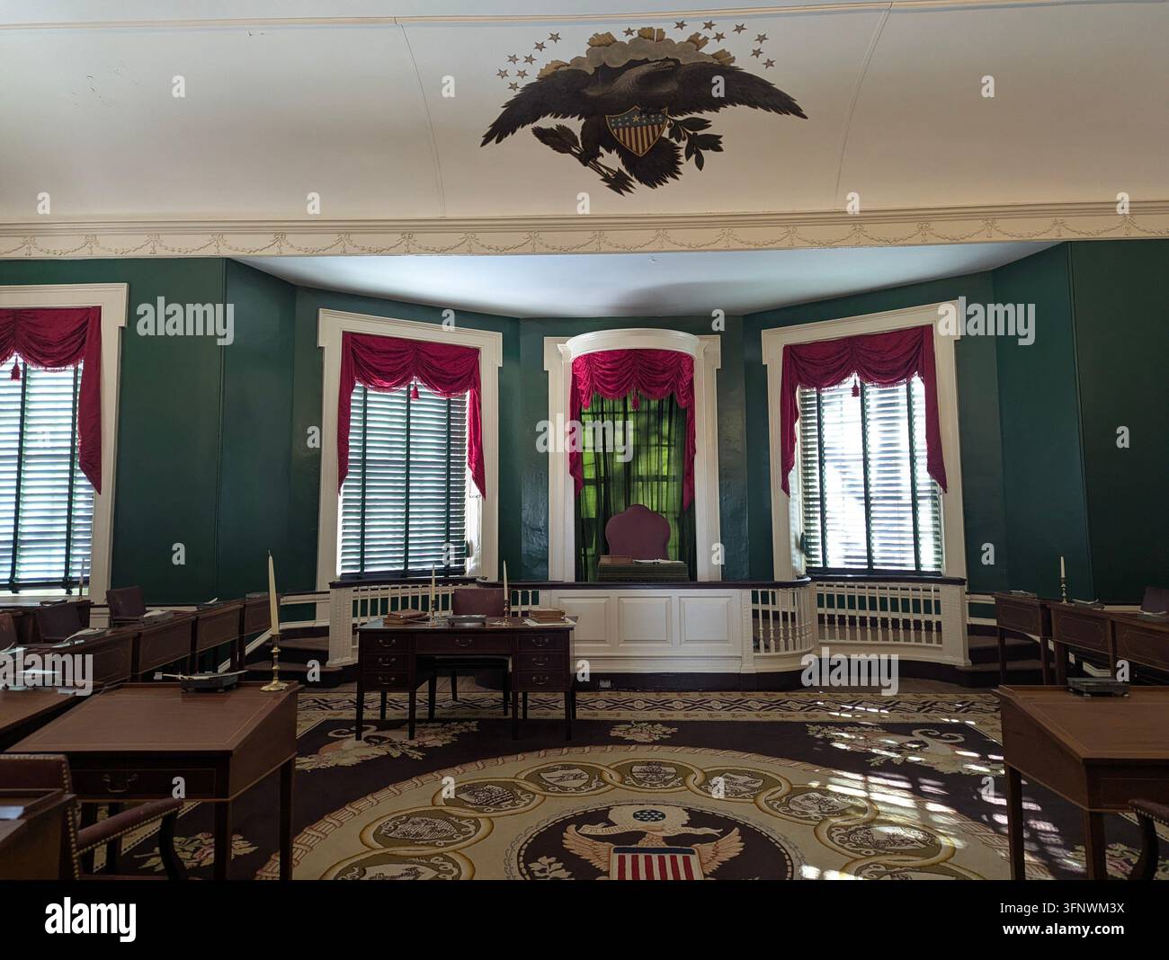 Assembly Room interior of Independence Hall with eagle ceiling mural in Philadelphia, Pennsylvania - Smartphone Captured Stock Image
