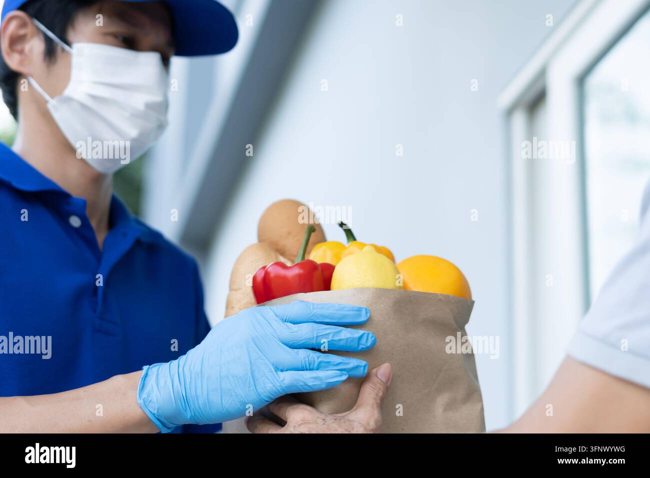 Box Software File Explorer Happy smiling Asian woman receives paper box parcel of food from ...