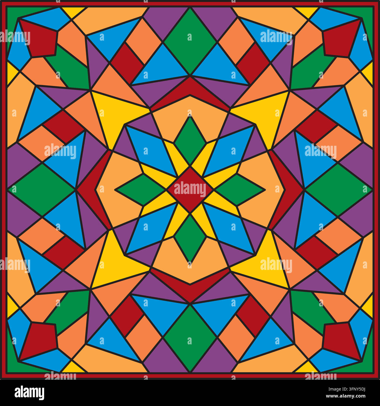 Vector colored Russian pattern. Tiles for walls, floors and stoves. Stained glass for boyars' mansions and royal palaces. Mosaic ornament Stock Vector