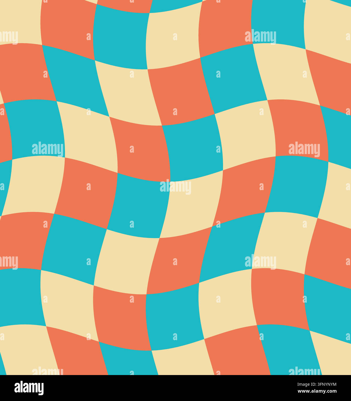 Abstract distorted chess grid pattern with orange and blue squares for artistic surface texture design templates Stock Vector