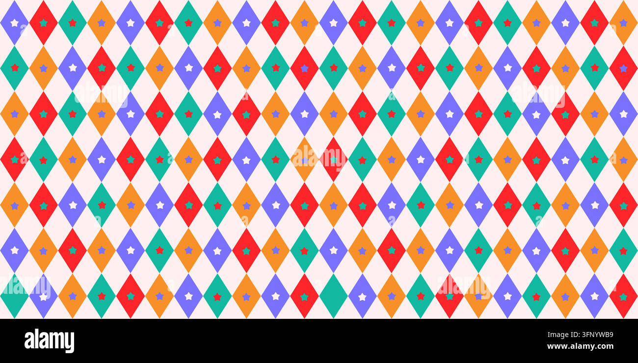 Vintage diamond pattern with circus-inspired harlequin design vector illustration pattern. Stock Vector