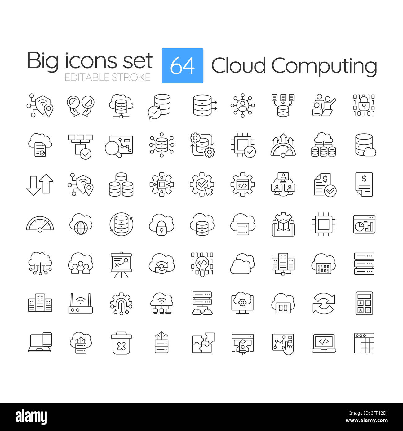 Cloud computing simple line icons set Stock Vector