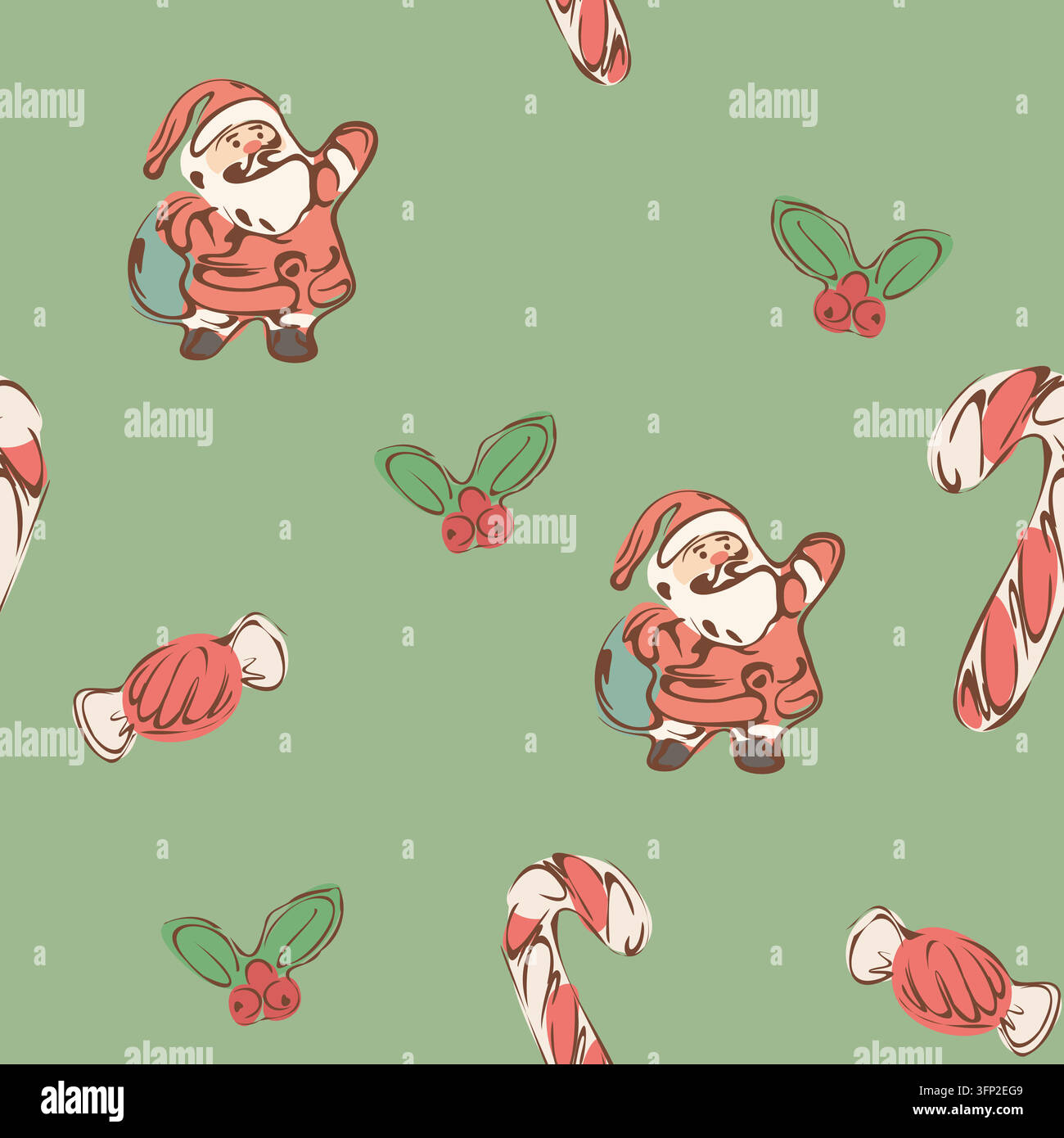 Santa Candy Seamless Christmas Pattern Stock Vector