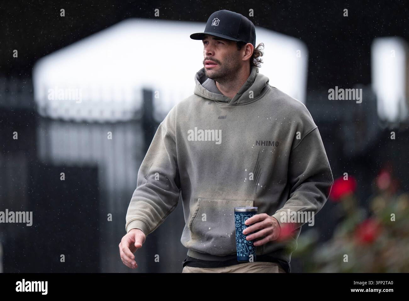 Philadelphia Eagles tight end Dallas Goedert (88) arrives at the stadium prior to an NFL ...