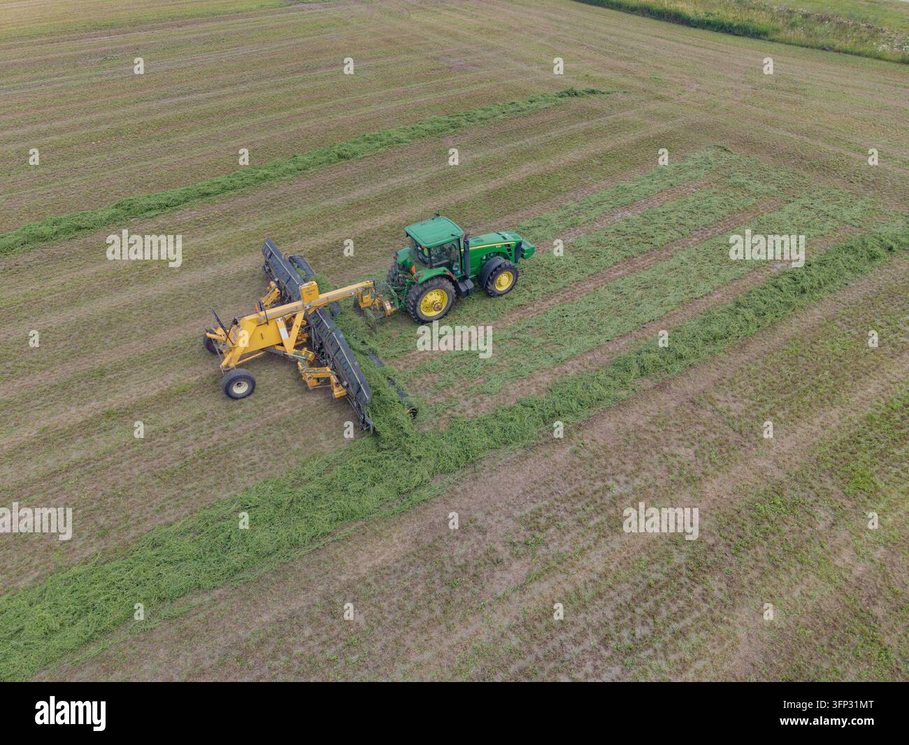Width Changing Rake Luxemburg, Wisconsin, United States - 19 July 2026: Aerial view of a ...