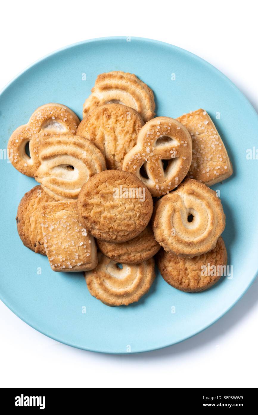 Assorted butter cookies isolated on white background Stock Photo
