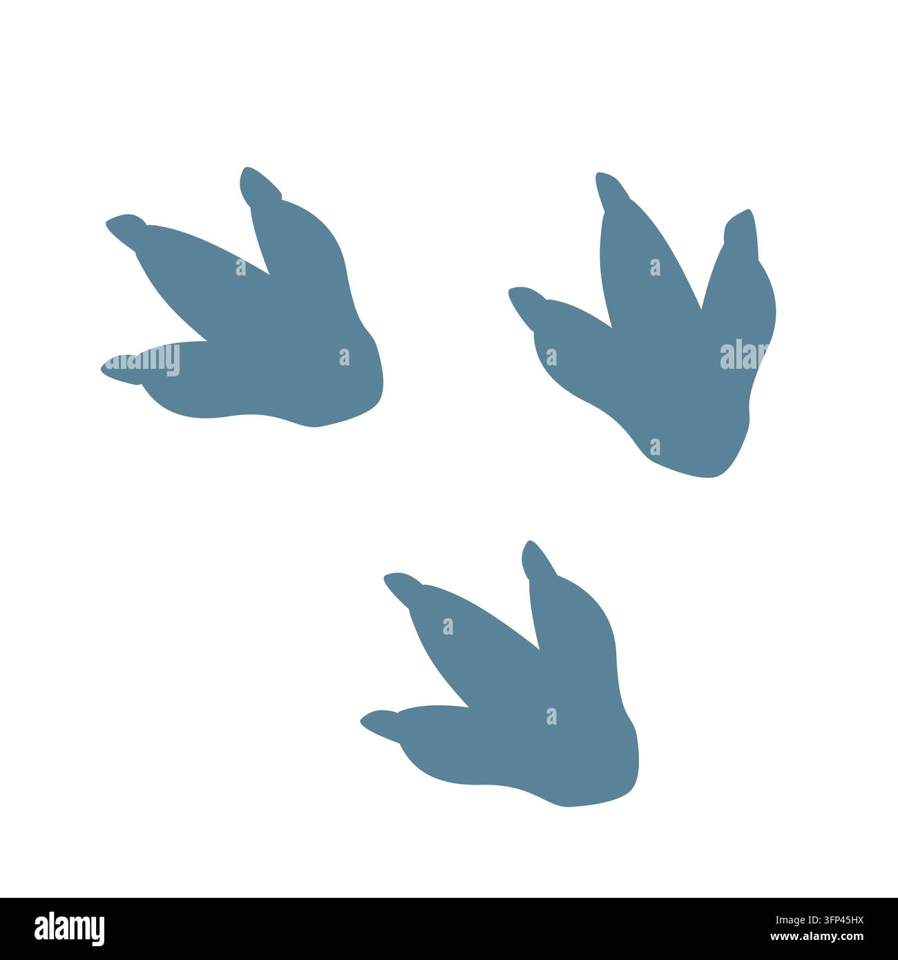 Dinosaur footprint set with three blue prehistoric tracks. Flat vector isolated illustration Stock Vector