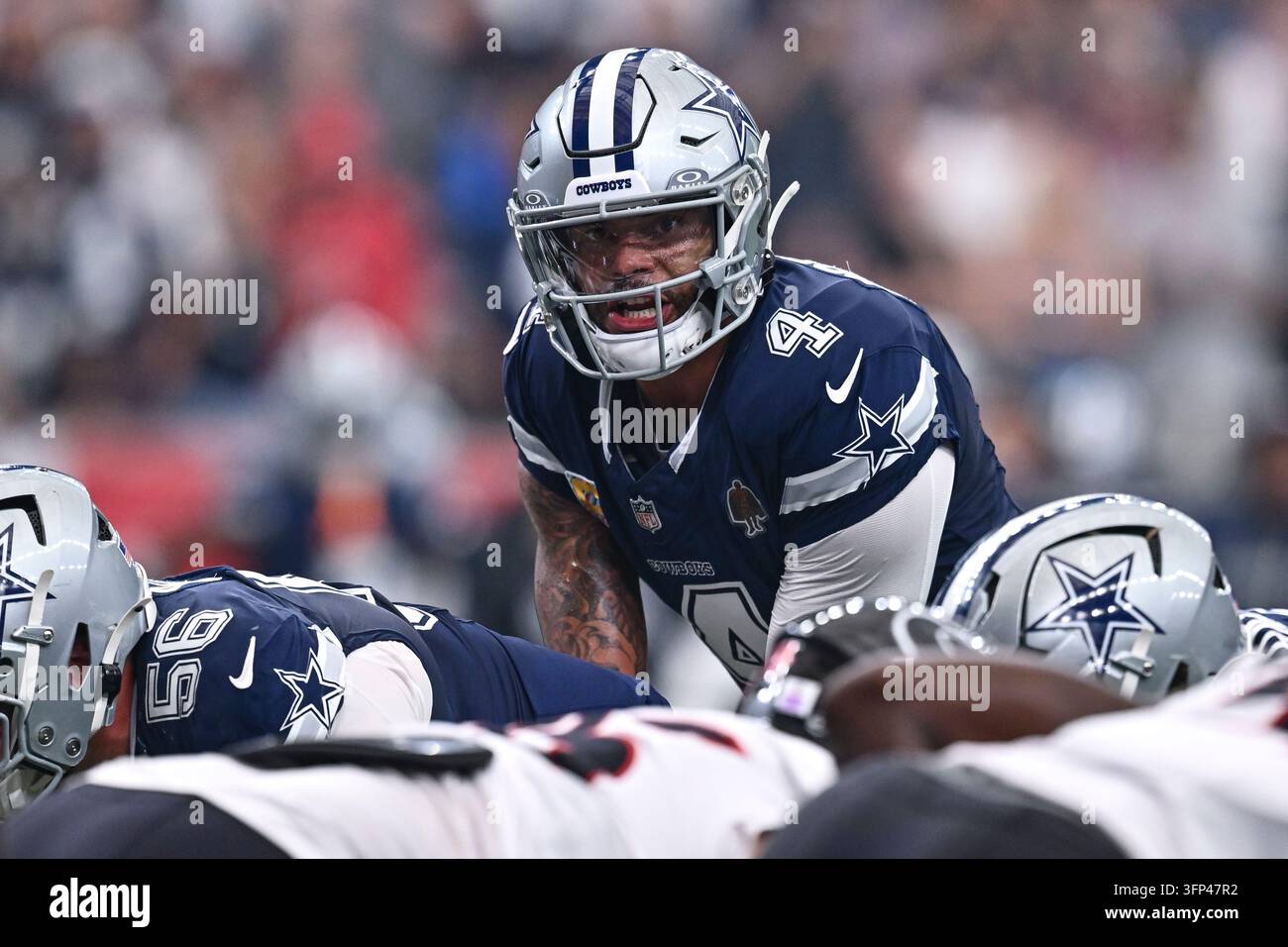 Dallas Cowboys quarterback Dak Prescott (4) calls a play against the ...