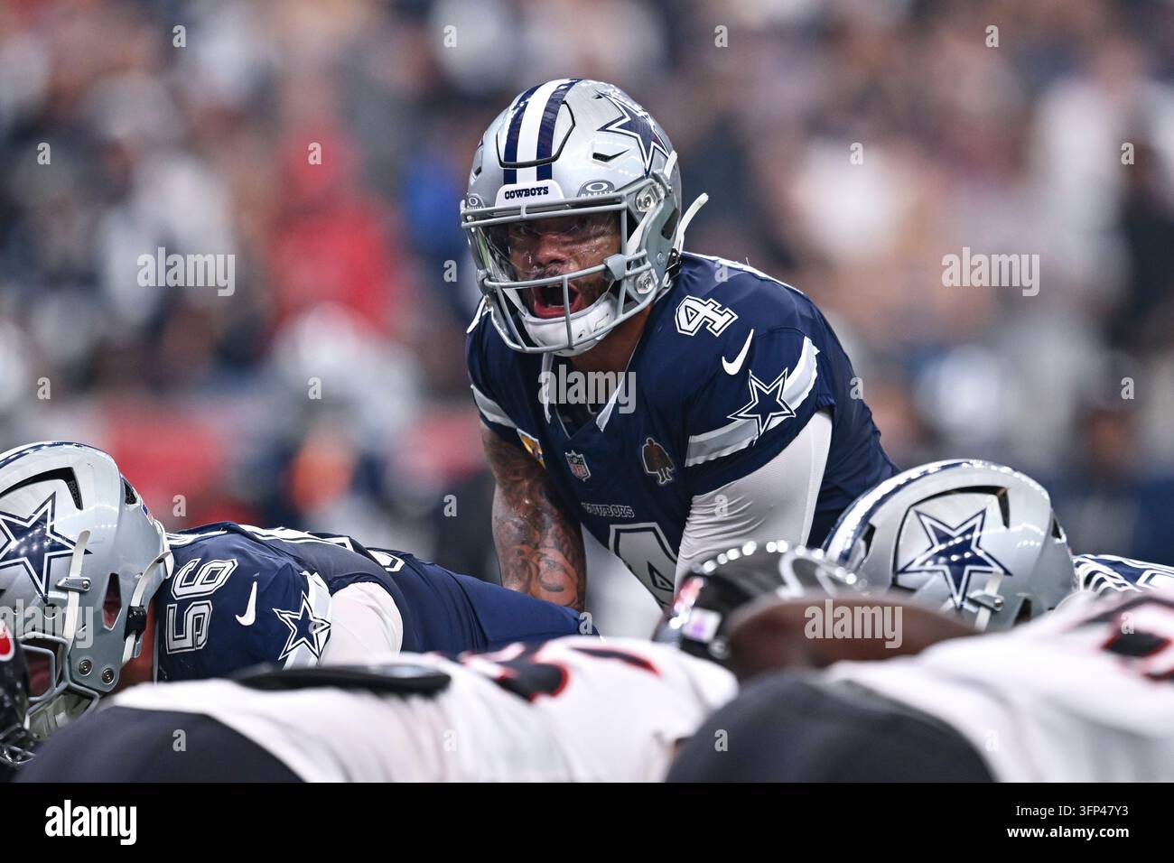 Dallas Cowboys quarterback Dak Prescott (4) calls a play against the ...