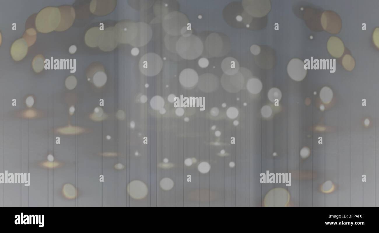 Minimalist composition featuring suspended circular lights and geometric shapes. Stock Photo