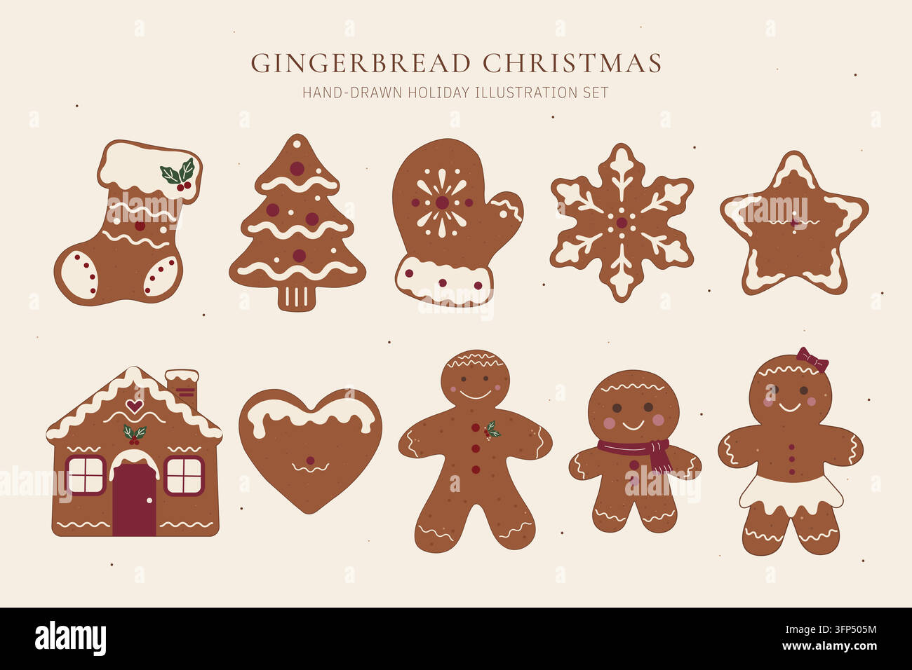 Gingerbread Christmas Illustration Set Stock Vector