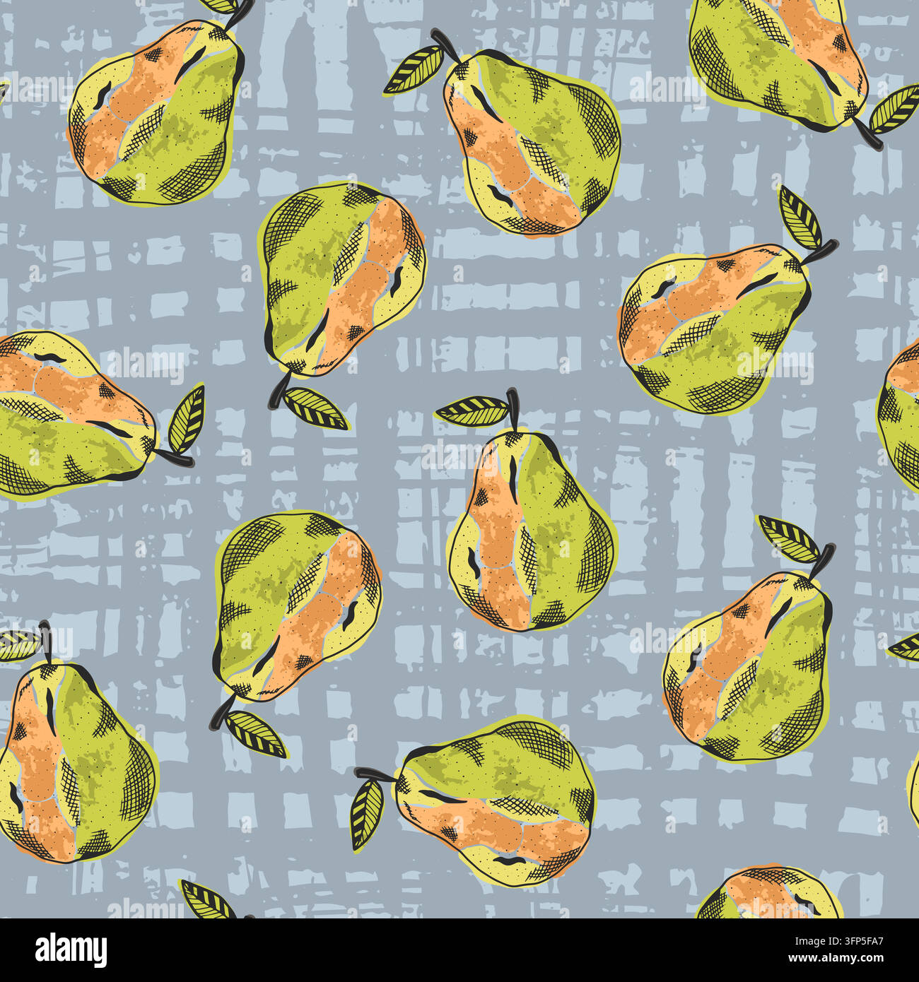 Cute pattern with color sketch pear fruits Stock Vector