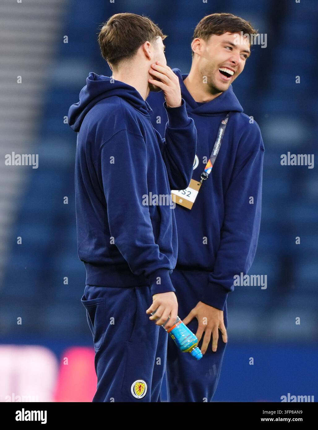 Scotland's Aaron Hickey (right) before the UEFA Nations League match at ...