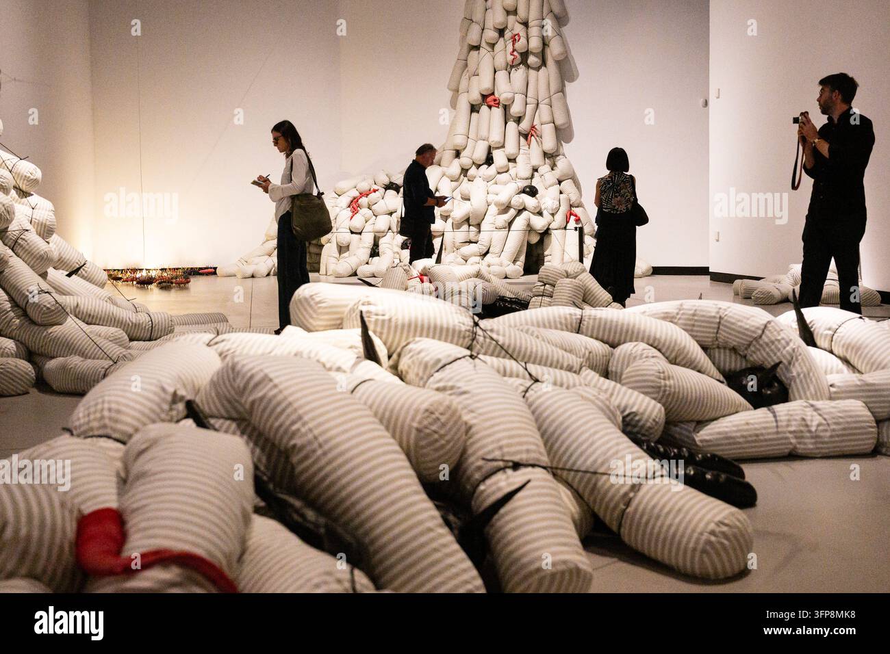 Theq French Rapper Visitors tour the exhibition by French artist Annette Messager, titled ...