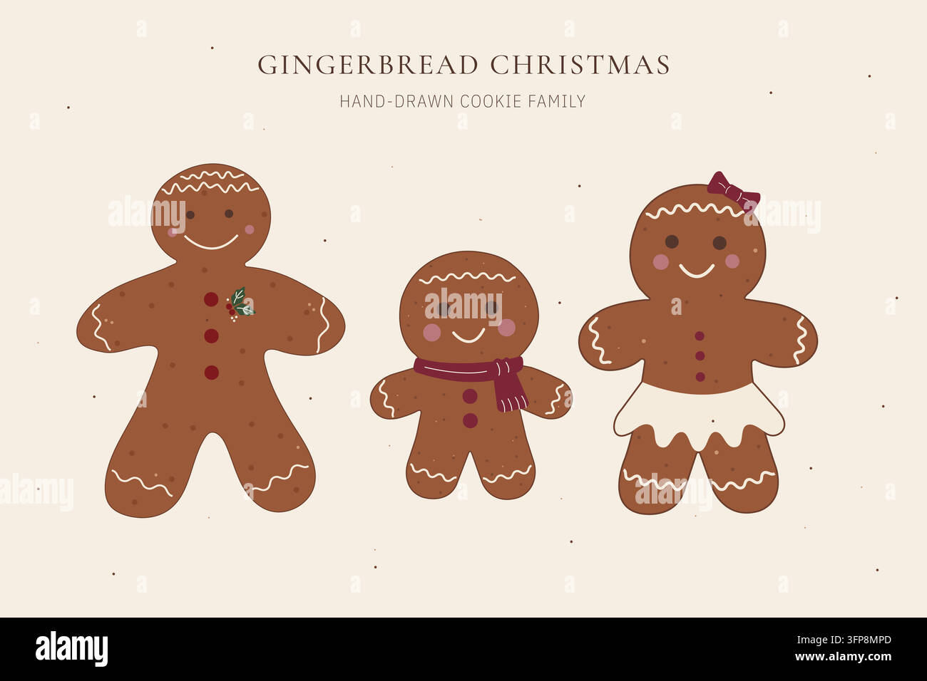 Gingerbread Christmas Characters - Hand Drawn Cookie Family Stock Vector