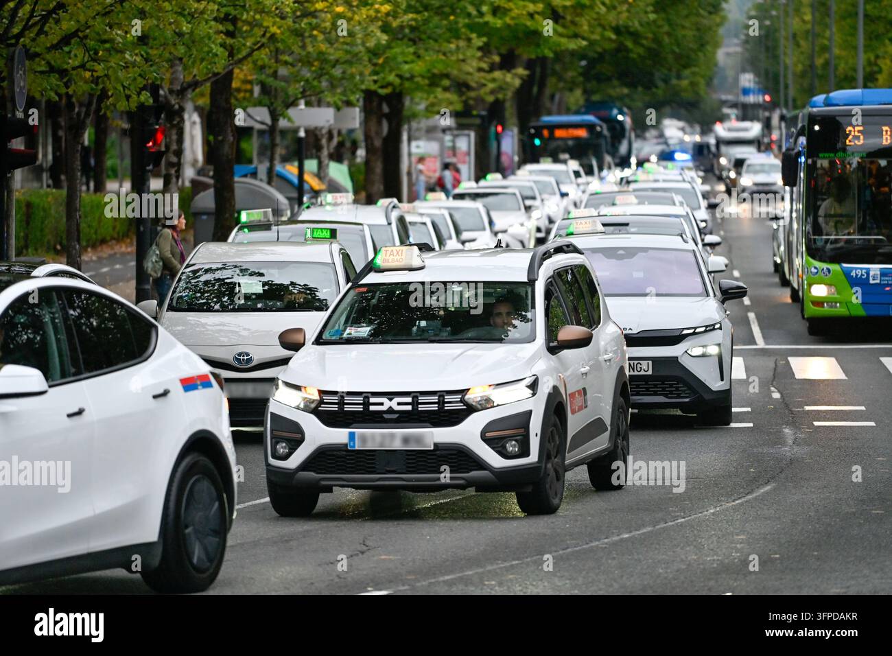 Taxi drivers at a rally on 7 October 2026 in San Sebastián, Guipúzcoa ...