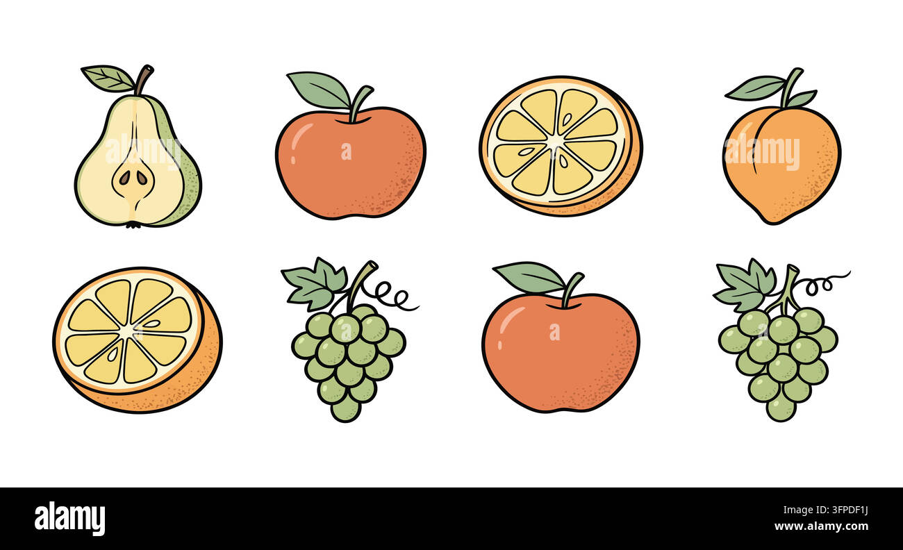 Hand drawn fruit and berry sketches collection with fruit icons Stock Vector