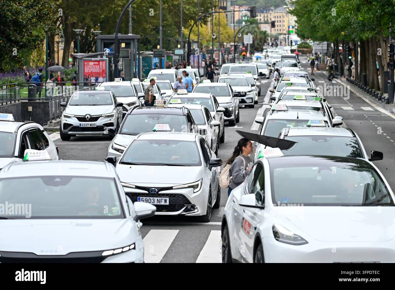 Taxi drivers at a rally on 7 October 2026 in San Sebastián, Guipúzcoa ...