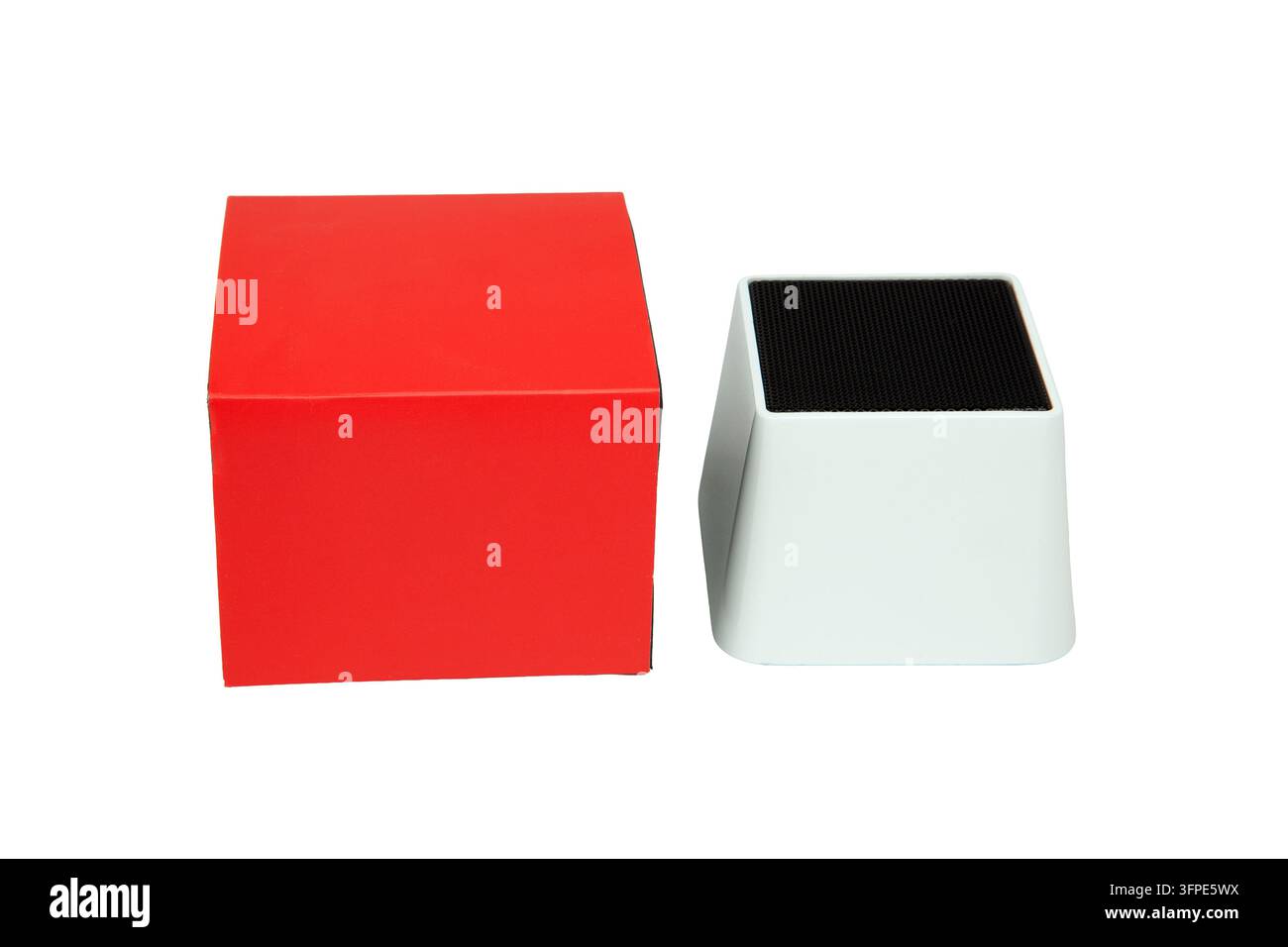 Red and white open rectangular containers isolated on a white background Stock Photo