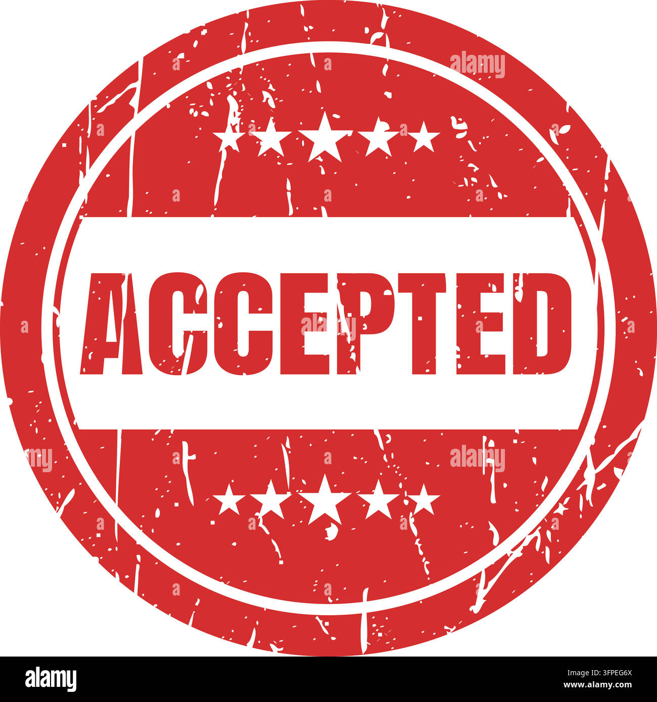 Bold red grunge stamp featuring accepted text and decorative stars suitable for document approval and official forms. Stock Vector