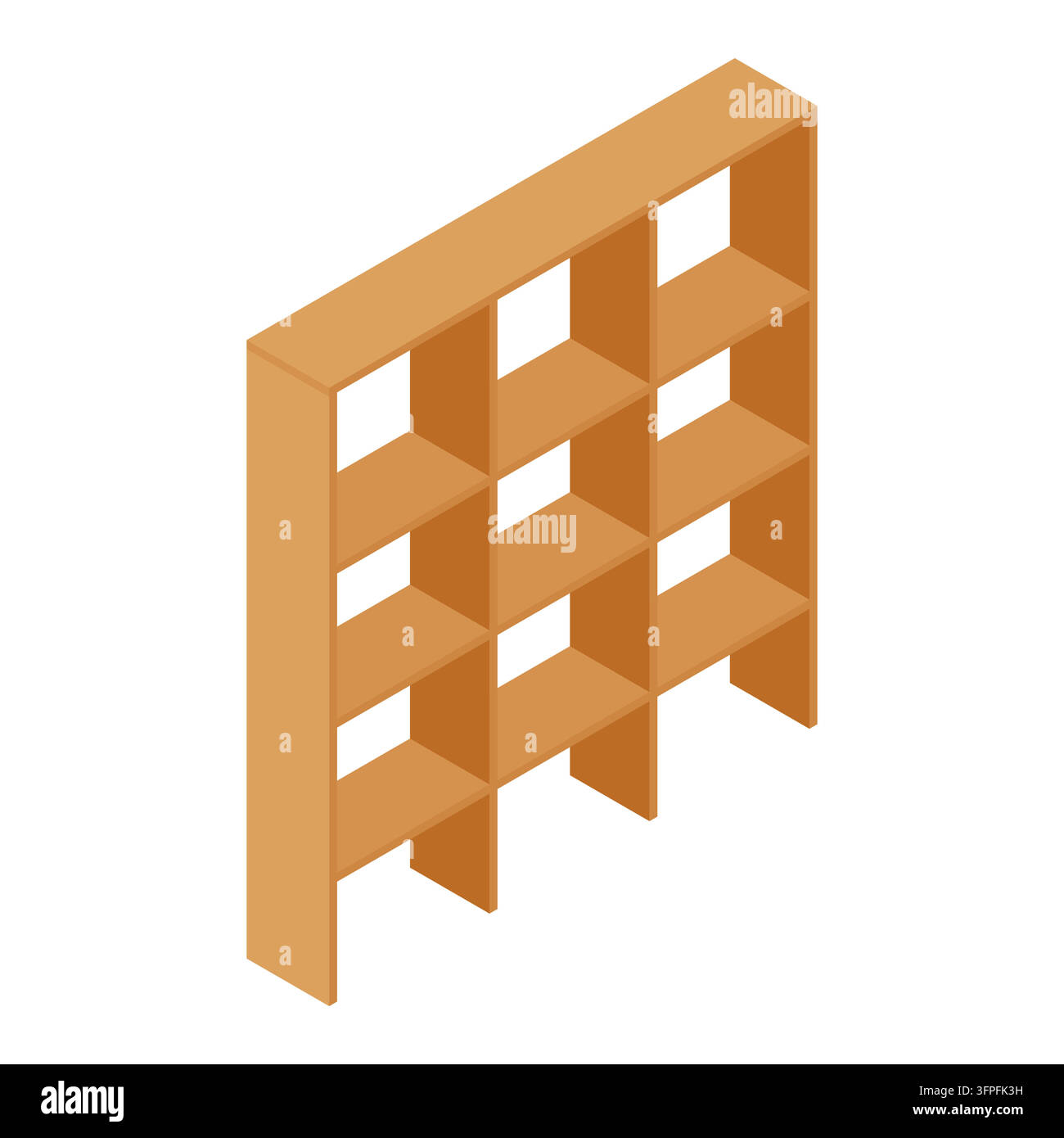 Isometric Wooden Bookshelf Storage Rack Vector Illustration Stock Vector