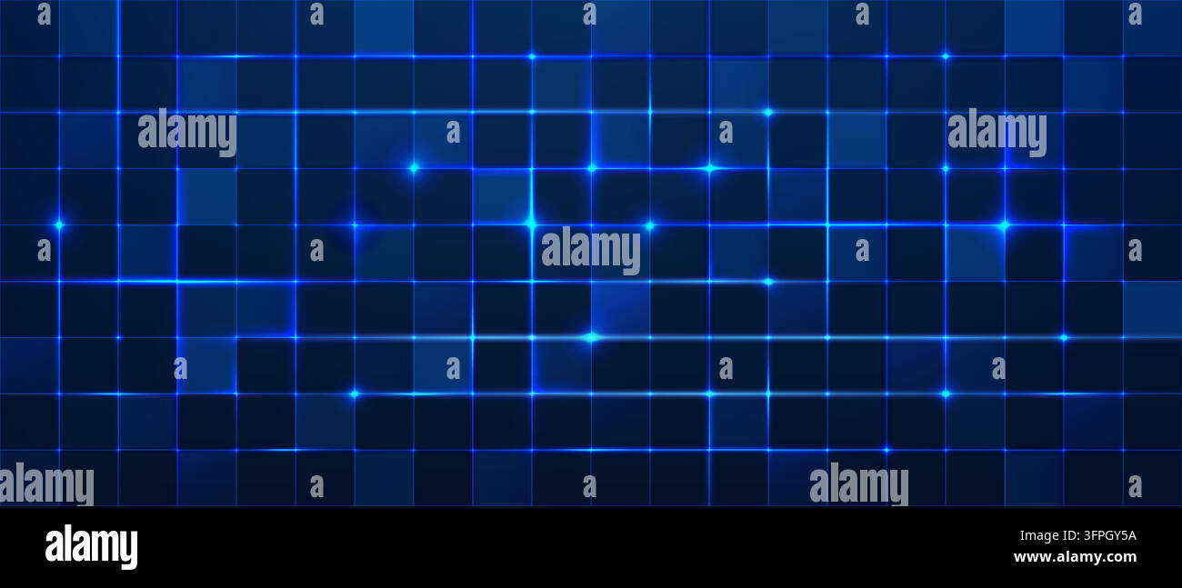 Blue tech grid pattern with glowing lines and futuristic HUD interface elements for digital dashboard designs and abstract technology backgrounds Stock Vector