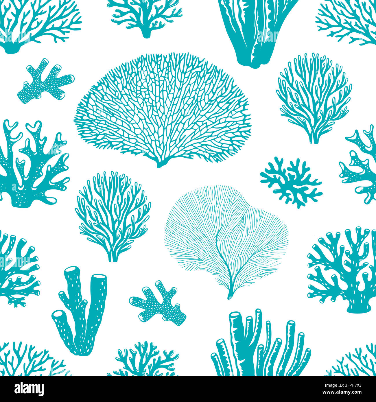 Screamless Patterns Silhouettes of sea blue coral reef and ocean seaweed seamless pattern ...