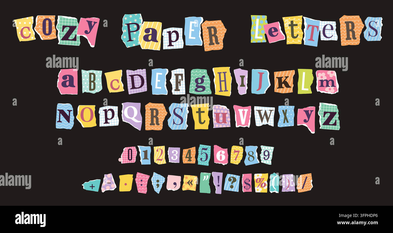 Ransom font news paper cutout letters, newspaper alphabet. Vector ...