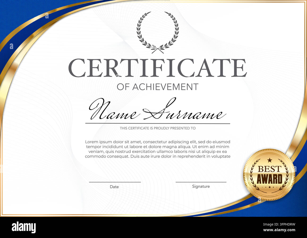 Business education diploma certificate of achievement with golden ...