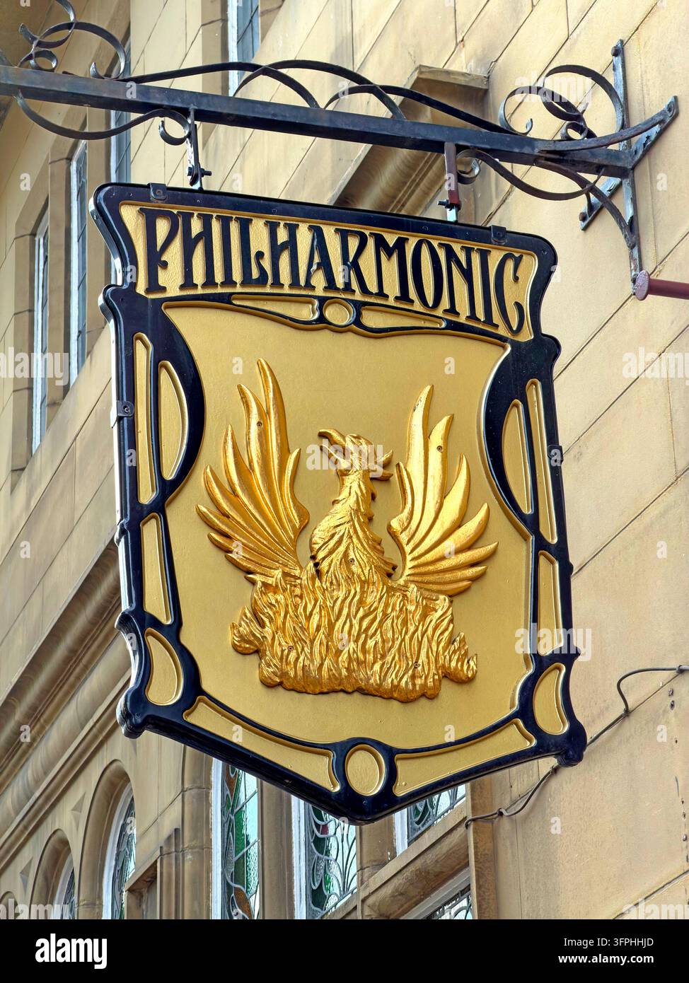 Ornate Philharmonic Dining Rooms hanging pub sign on Hope Street in Liverpool Stock Photo